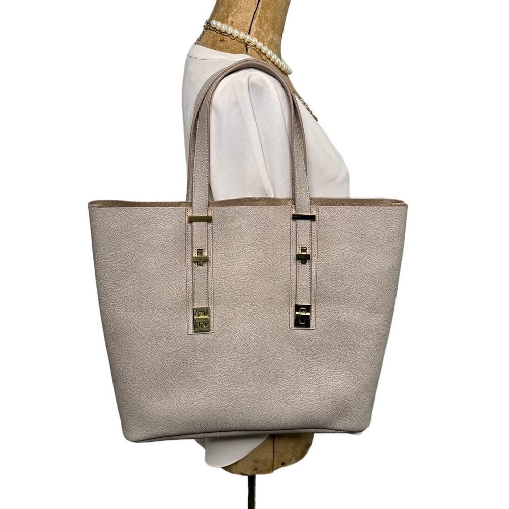 India Hicks Solitaire Tote Gray Pebbled Leather Gold Hardware Large Shoulder Bag - Picture 4 of 16